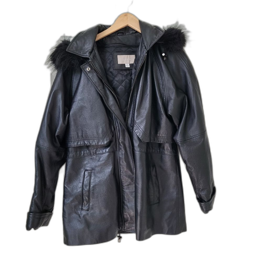 Leather Coat with Removeable Lining and Hood - Size Medium